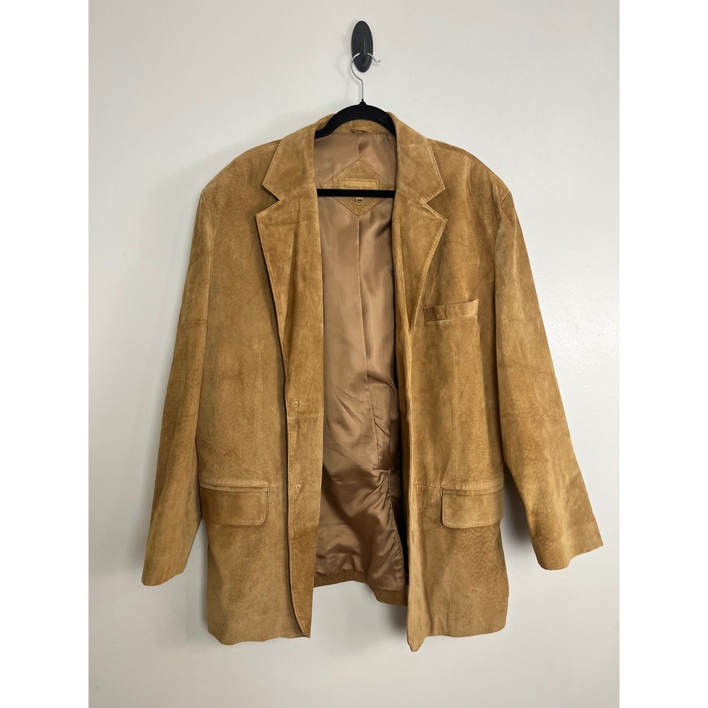 Vintage Western Blazer Mens 46R Tan Genuine Leather Suede Jacket Sport Coat